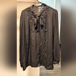 Sz XL Pussybow black sheer long sleeves blouse